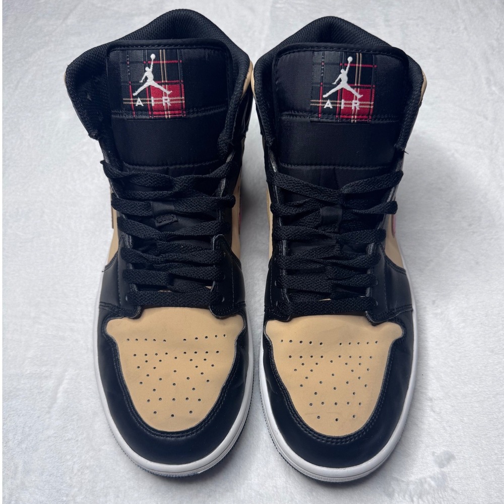 Jordan 1 Mid SE Tartan Swoosh Mens 10 Black Sesame Fire Red DZ5329-001